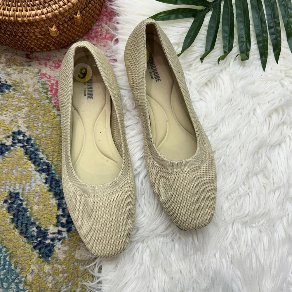 Cushionaire Slip On Flat 9 Neutral Beige Square Toe Minimalist